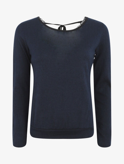Pull droit à dos en dentelle - Bleu nuit - 4