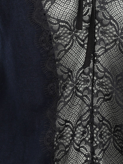 Pull droit à dos en dentelle - Bleu nuit - 3