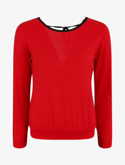 Pull droit à dos en dentelle - Rouge - 5