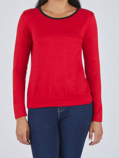 Pull droit à dos en dentelle - Rouge - 4