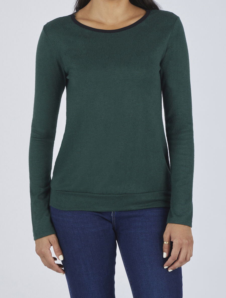 Pull droit à dos en dentelle - Vert bouteille - 4