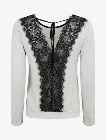 Pull droit à dos en dentelle - Gris clair - 2