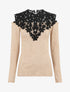 Pull à épaules ajourées en crochet - Beige - 1