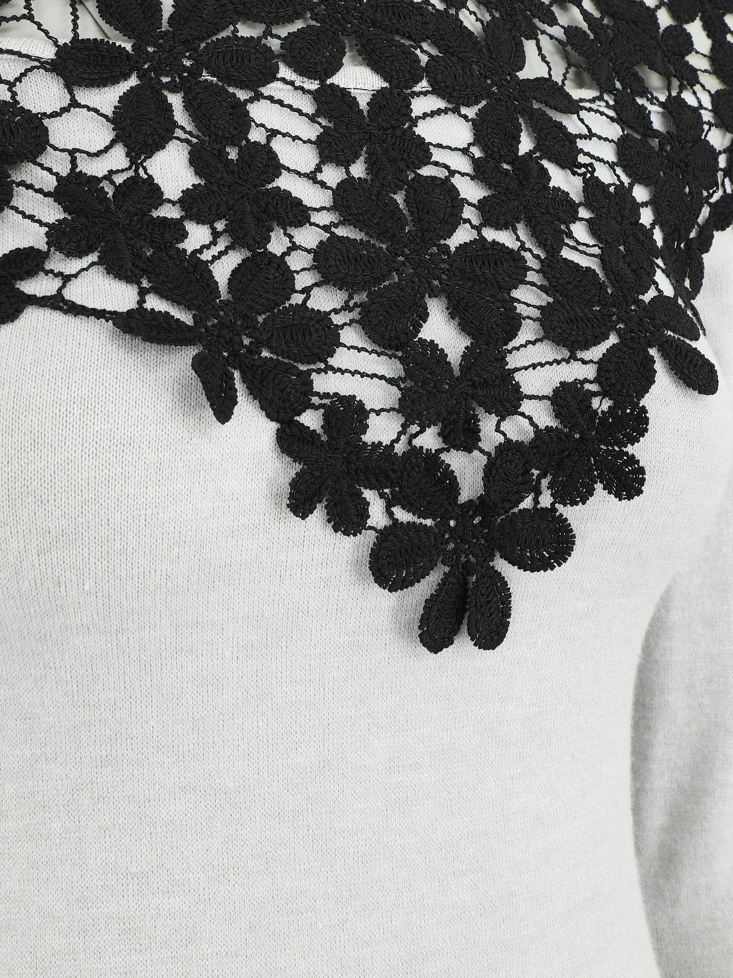 Pull à épaules ajourées en crochet - Gris clair - 3