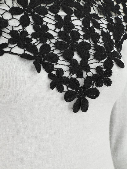 Pull à épaules ajourées en crochet - Gris clair - 3