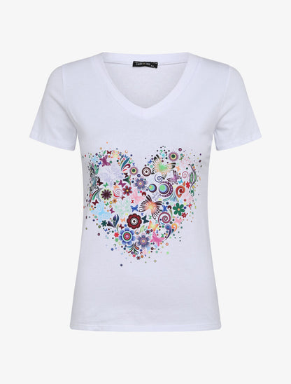 T-shirt slim à flocage coeur psychédélique - Blanc - 4