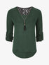Pull à manches retroussables et dentelle - Vert sapin - 1