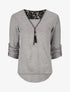Pull à manches retroussables et dentelle - Gris - 1