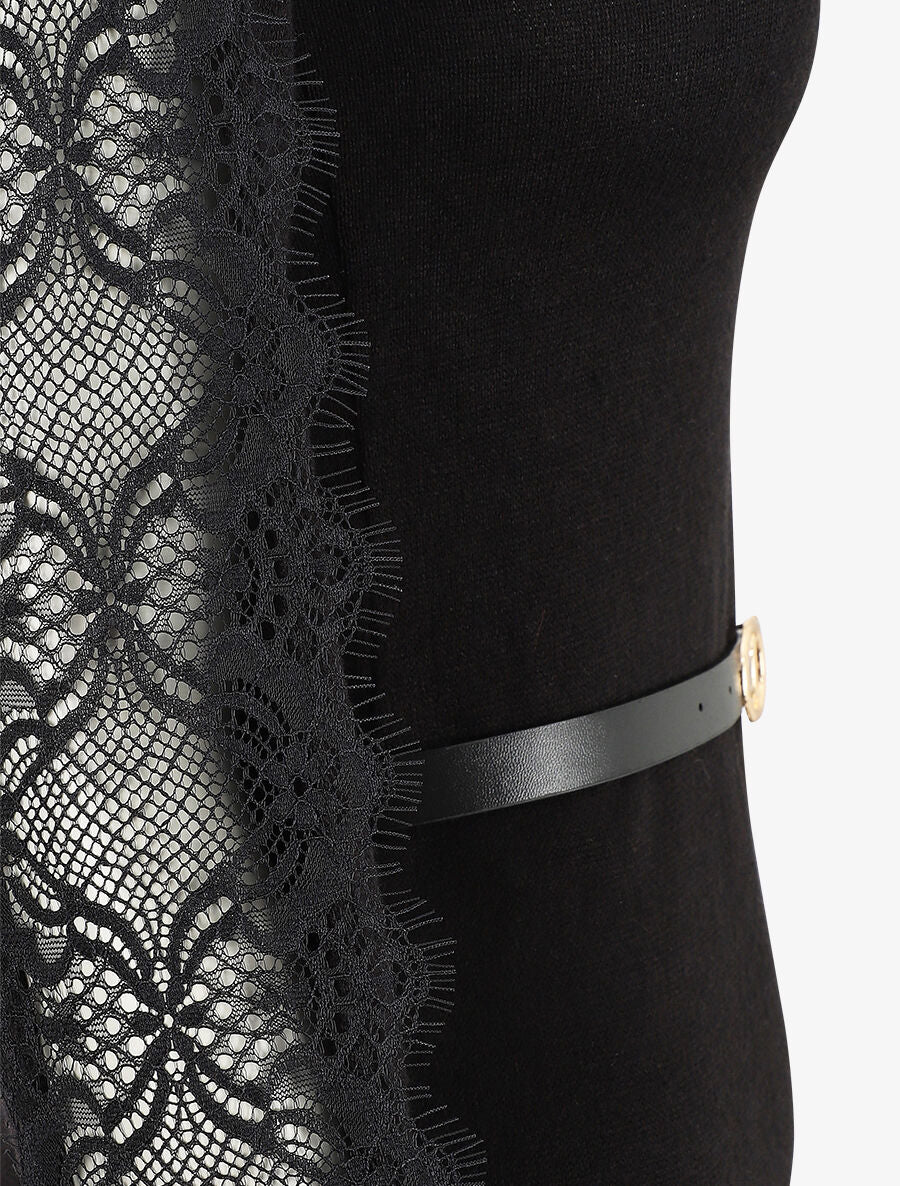 Robe pull courte à manches dentelle - Noir - 3
