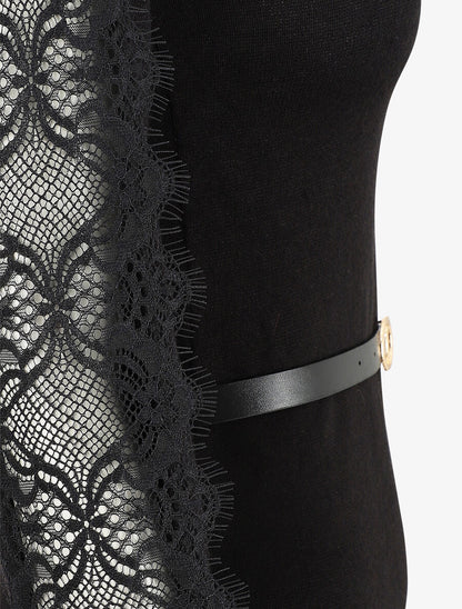 Robe pull courte à manches dentelle - Noir - 3