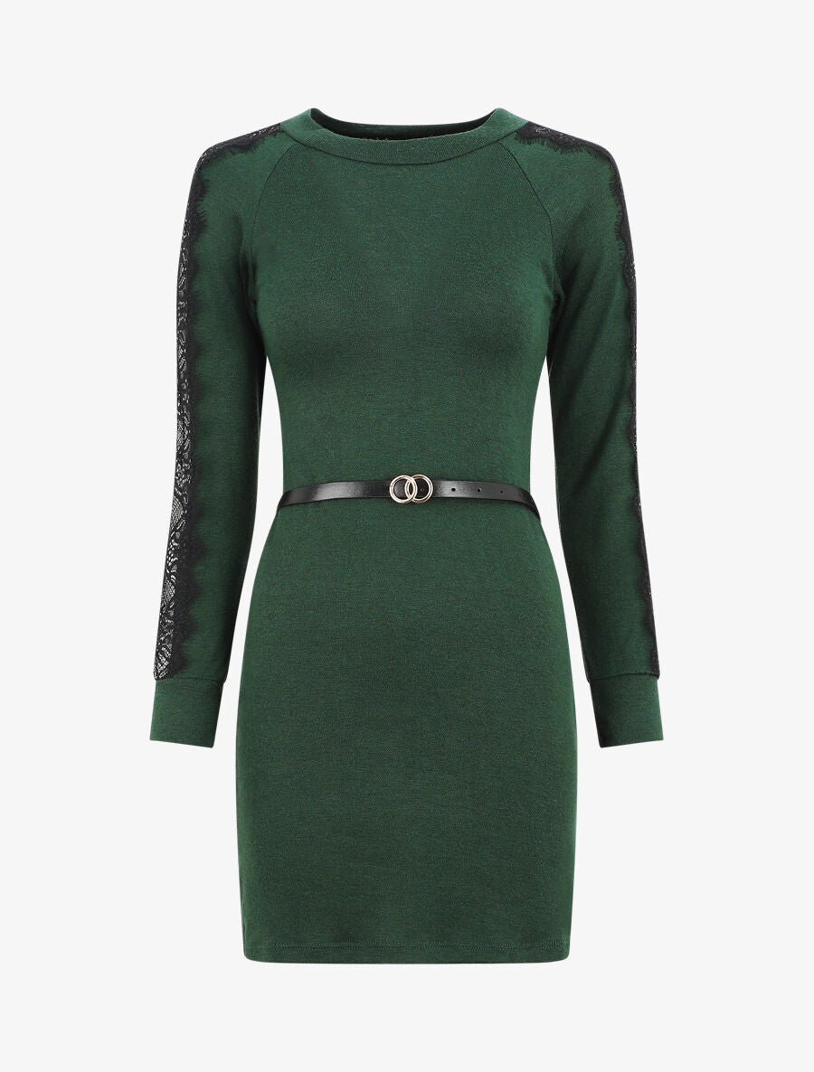 Robe pull courte à manches dentelle - Vert - 5