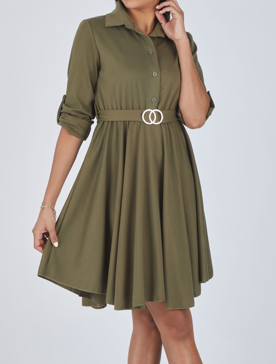 Robe chemise coupe patineuse - Kaki - 4