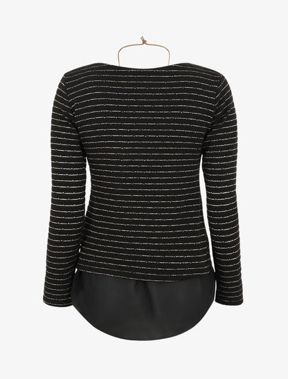 Pull droit rayé à doublure voile - Noir - 2