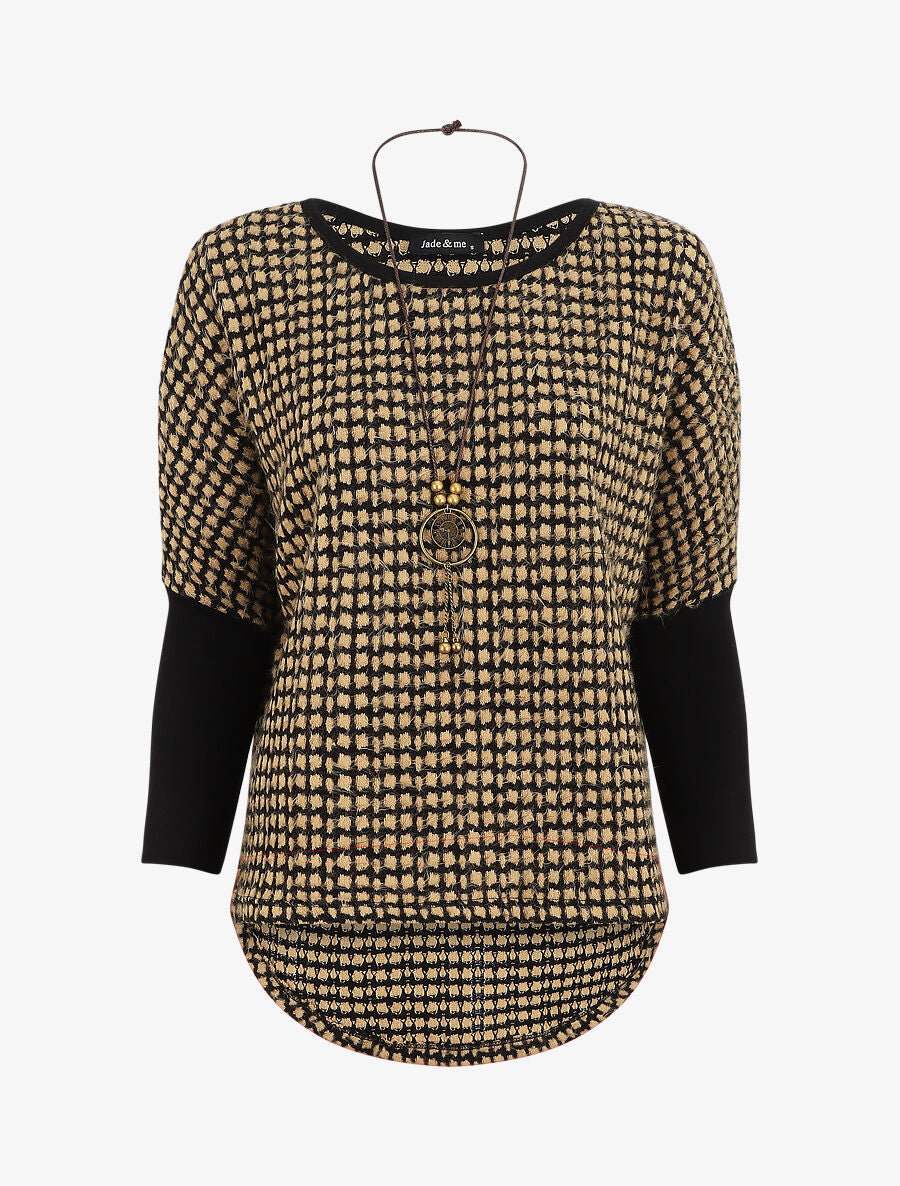 Pull ample imprimé graphique - Camel - 4