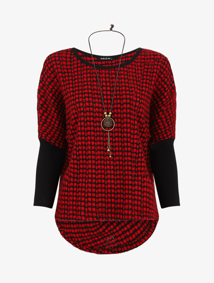 Pull ample imprimé graphique - Rouge - 5