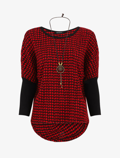 Pull ample imprimé graphique - Rouge - 5