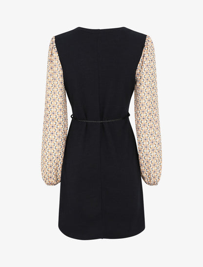 Robe coupe droite à manches imprimé fleuri - Beige - 2