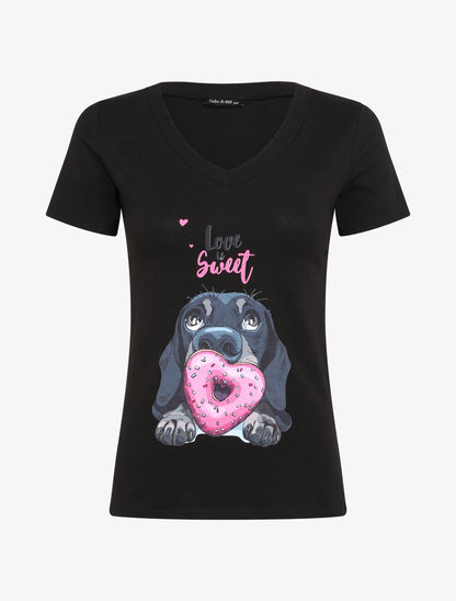 T-shirt slim Love is sweet - Noir - 1