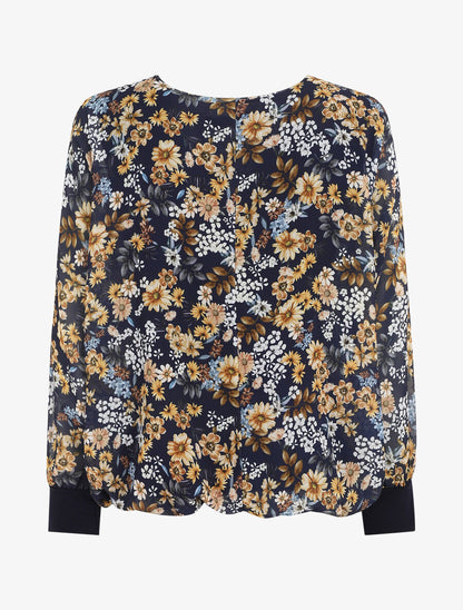 Blouse ample fleuri col zippé - Marine - 2