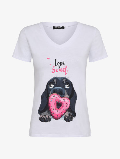 T-shirt slim Love is sweet - Blanc - 4