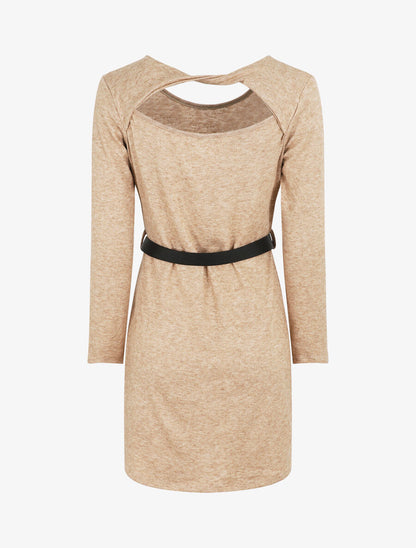 Robe pull courte à dos ajouré - Camel - 2