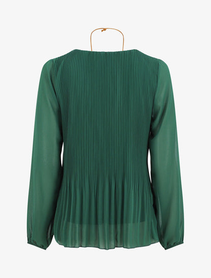 Blouse plissée à manches longues - Vert bouteille - 2