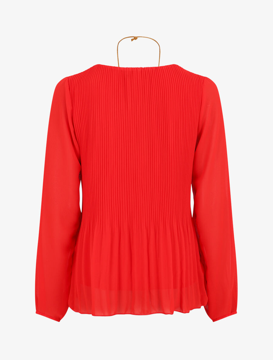 Blouse plissée à manches longues - Rouge - 2