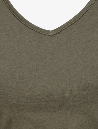 T-shirt à col V - Kaki - 3