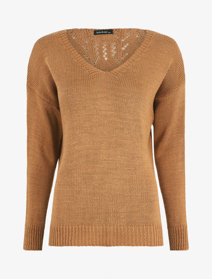 Pull droit dos stylisé - Camel - 1
