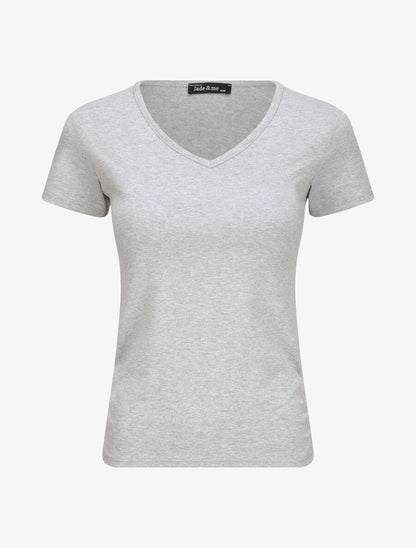 T-shirt à col V - Gris - 4