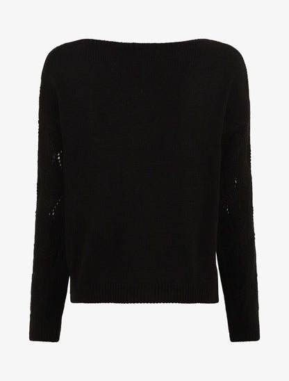 Pull uni en maille ajourée - Noir - 2
