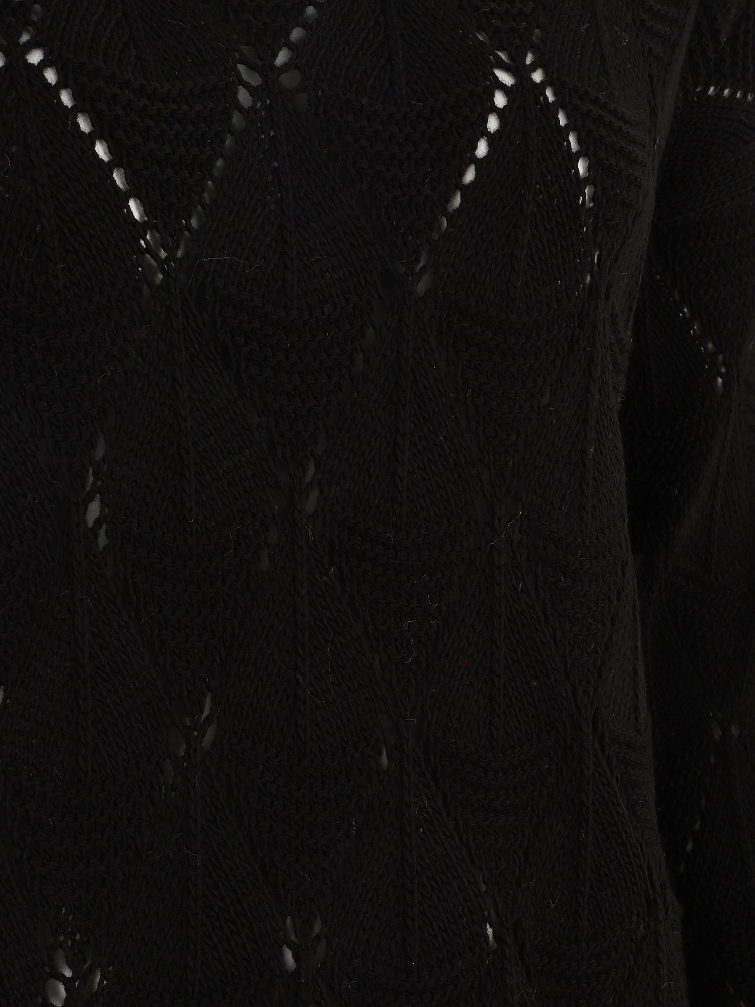 Pull uni en maille ajourée - Noir - 3