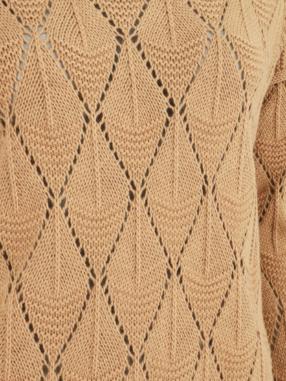 Pull uni en maille ajourée - Camel - 3