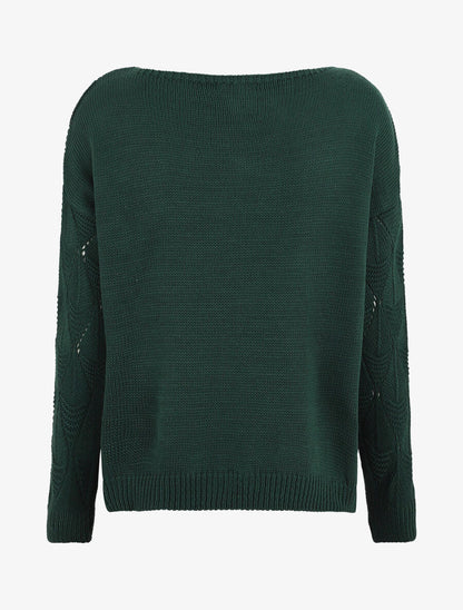 Pull uni en maille ajourée - Vert sapin - 2