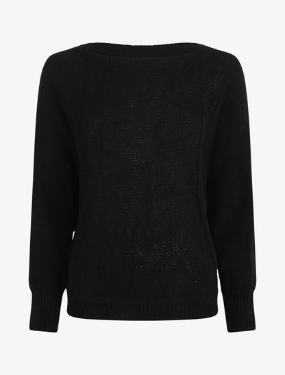 Pull uni en maille motif losange - Noir - 4