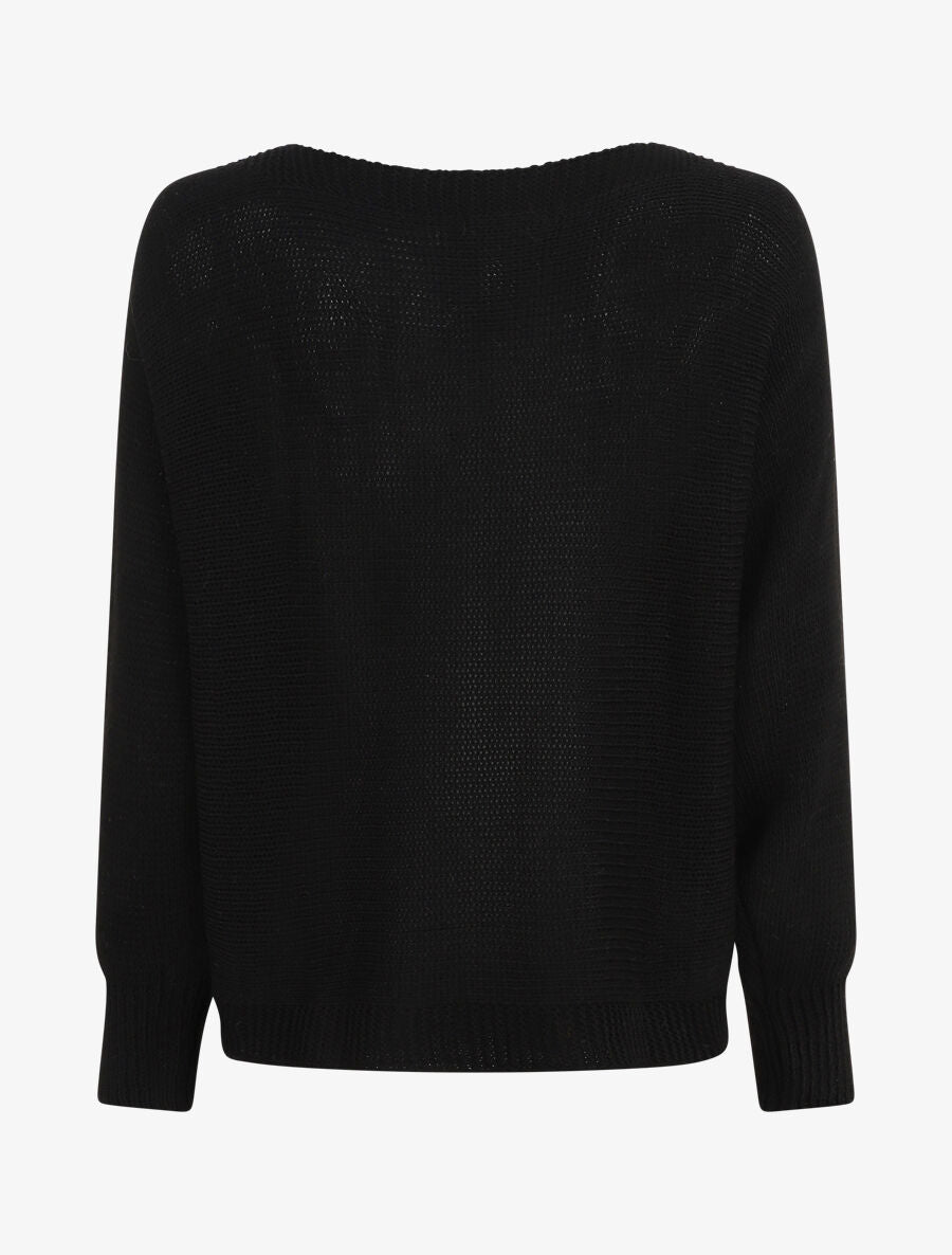 Pull uni en maille motif losange - Noir - 2