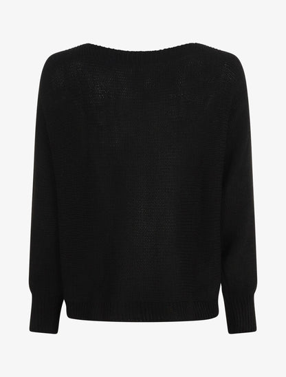 Pull uni en maille motif losange - Noir - 2