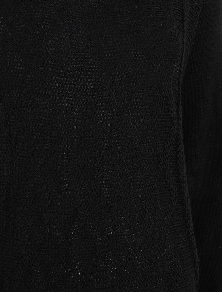 Pull uni en maille motif losange - Noir - 3
