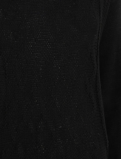 Pull uni en maille motif losange - Noir - 3