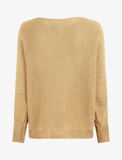 Pull uni en maille motif losange - Camel - 2