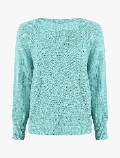 Pull uni en maille motif losange - Bleu clair - 1
