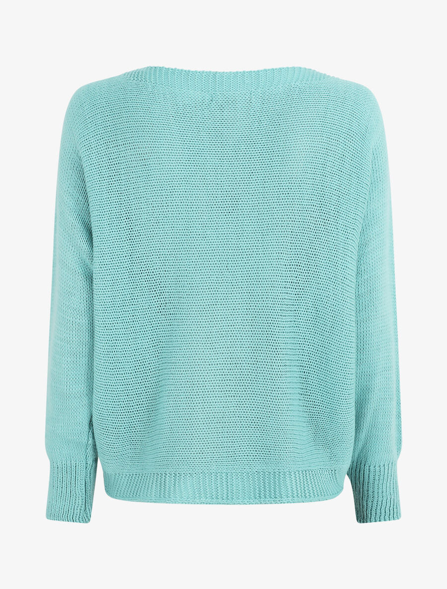 Pull uni en maille motif losange - Bleu clair - 2