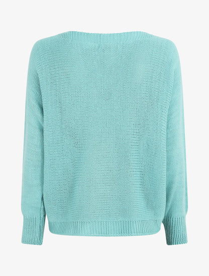 Pull uni en maille motif losange - Bleu clair - 2