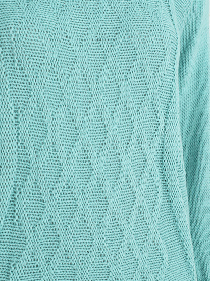 Pull uni en maille motif losange - Bleu clair - 3