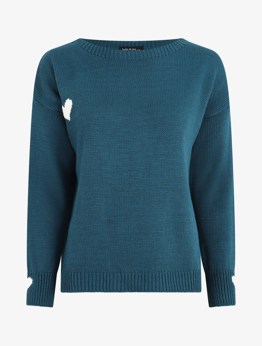Pull droit à coeur - Bleu canard - 5