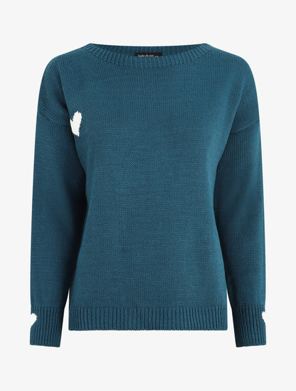 Pull droit à coeur - Bleu canard - 5