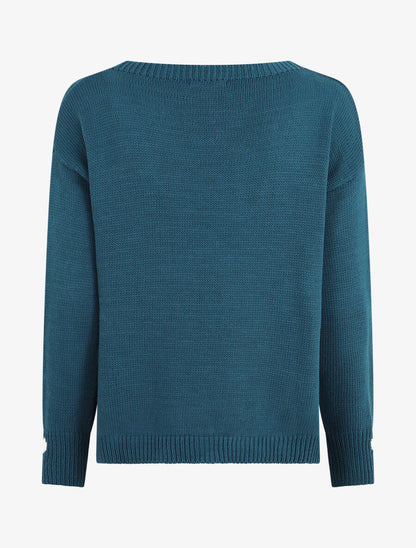 Pull droit à coeur - Bleu canard - 2