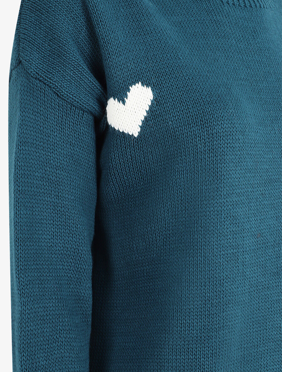 Pull droit à coeur - Bleu canard - 3