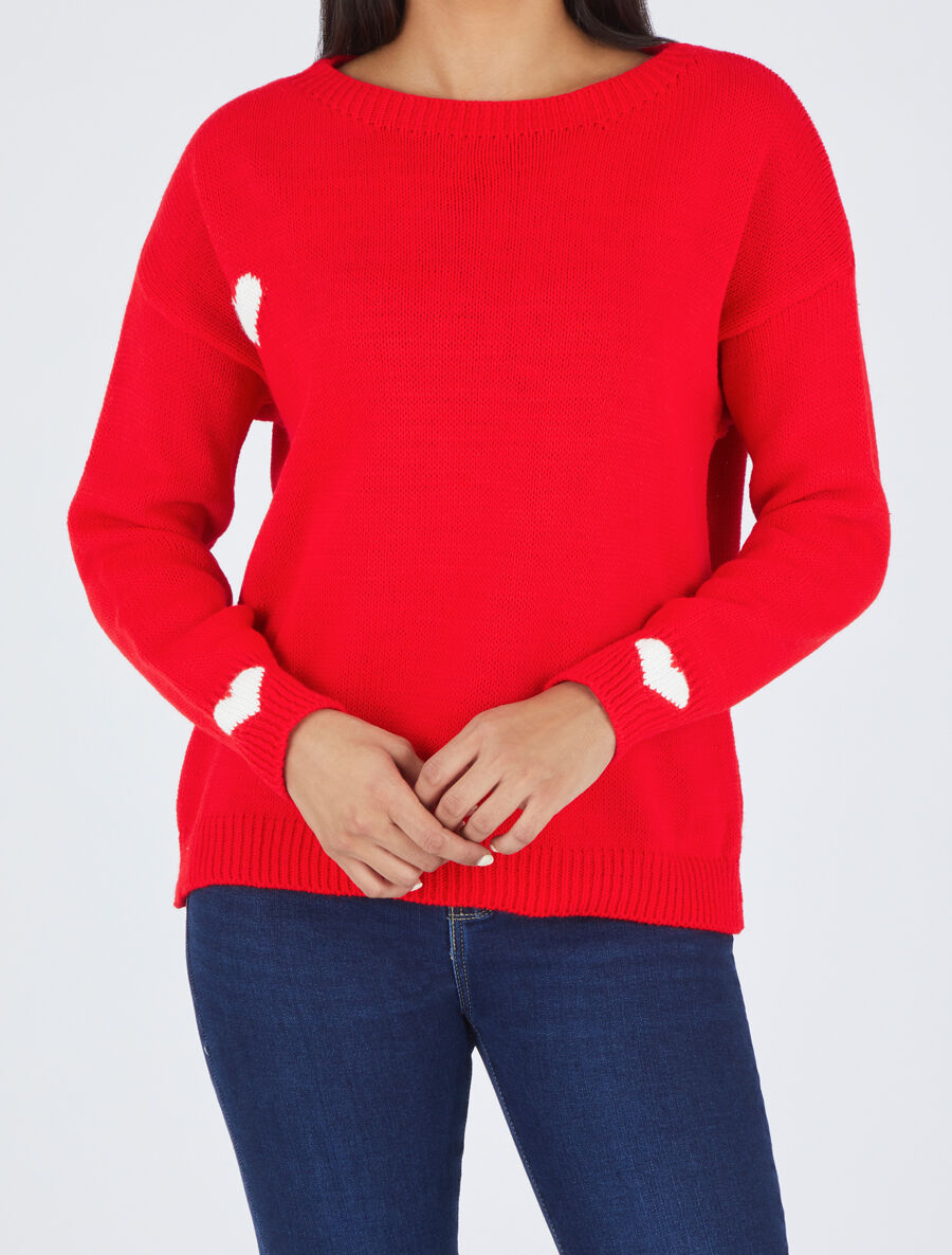 Pull droit à coeur - Rouge - 4