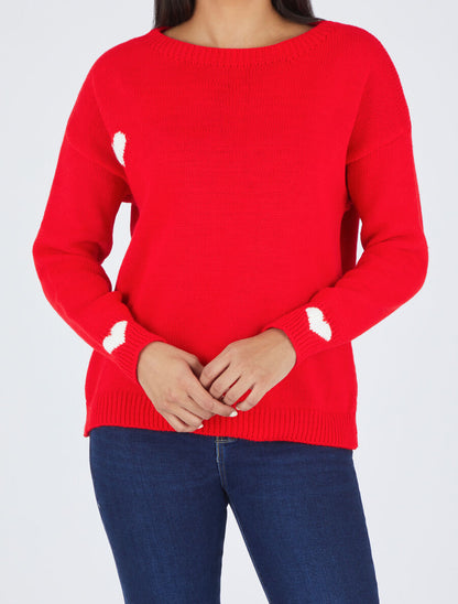 Pull droit à coeur - Rouge - 4